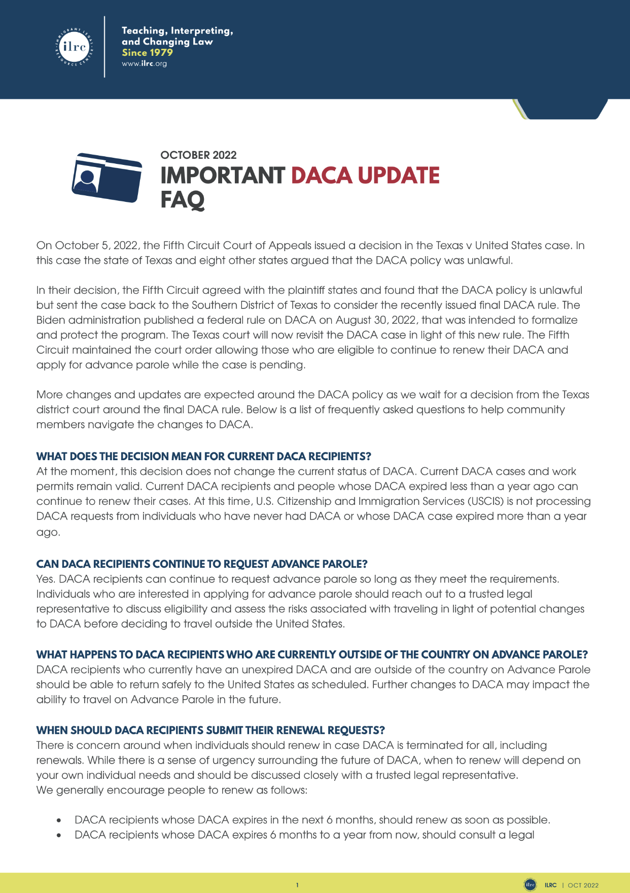 DACA Updates FAQ Immigrant Legal Resource Center ILRC