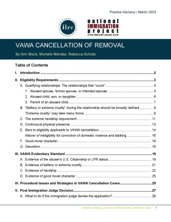 VAWA Cancellation of Removal, Immigrant Legal Resource Center