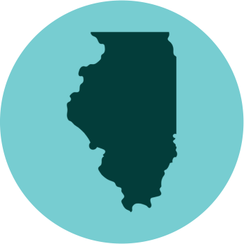 Map of Illinois in a blue bubble