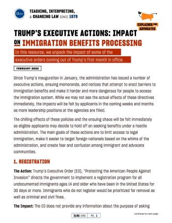 An image of the first page of the Impact on Immigration Benefits Processing community explainer.