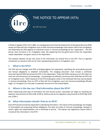 Notice to Appear (NTA) | Immigrant Legal Resource Center | ILRC