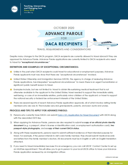 Advance Parole for DACA Recipients Immigrant Legal Resource Center ILRC