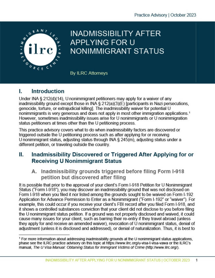 Inadmissibility After Applying For U Nonimmigrant Status | Immigrant ...