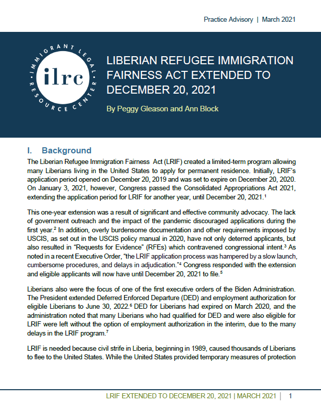 Liberian Refugee Immigration Fairness (LRIF) Act Extended To December ...